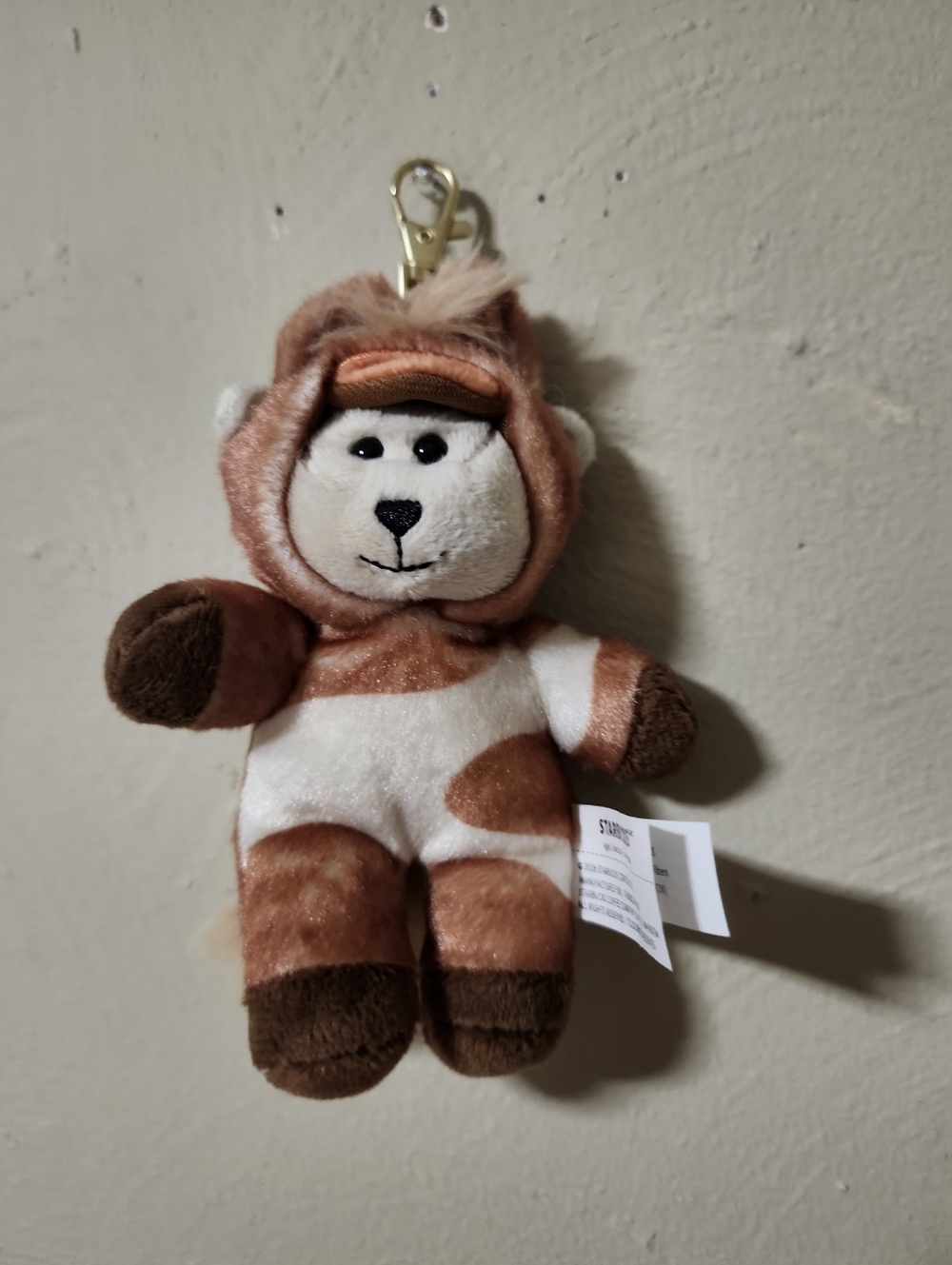 Starbucks Plush Bear Keychain in Light Brown & White